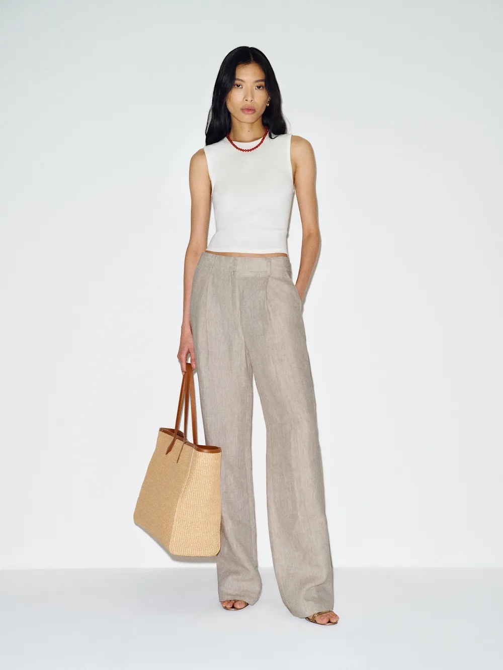 Reformation Alex Linen Mid Rise Pant 4 Oatmeal